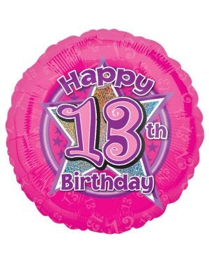13th Birthday Pink Stars Balloon - 18&quot; Foil