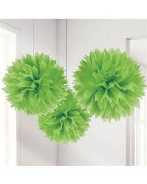 Lime Green Pom Pom Decorations - 40cm (3pk)