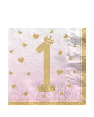 1st Birthday Pink Paper Napkins - 33cm (16pk)