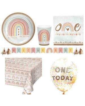 Boho Rainbow 1st Birthday - Deluxe Party Pack for 8