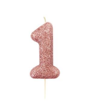Rose Gold Glitter Number 1 Candle - 7cm