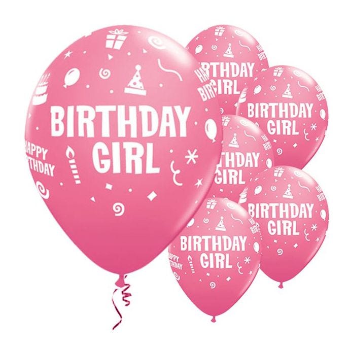 Pink Birthday Girl Balloons - 11" Latex