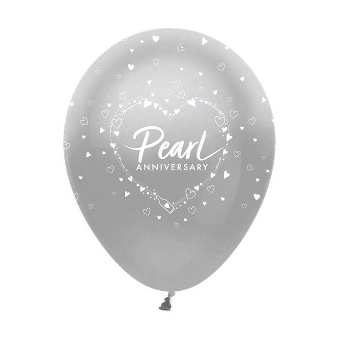 30th Pearl Wedding Anniversary Balloons - 12" Latex (6pk)