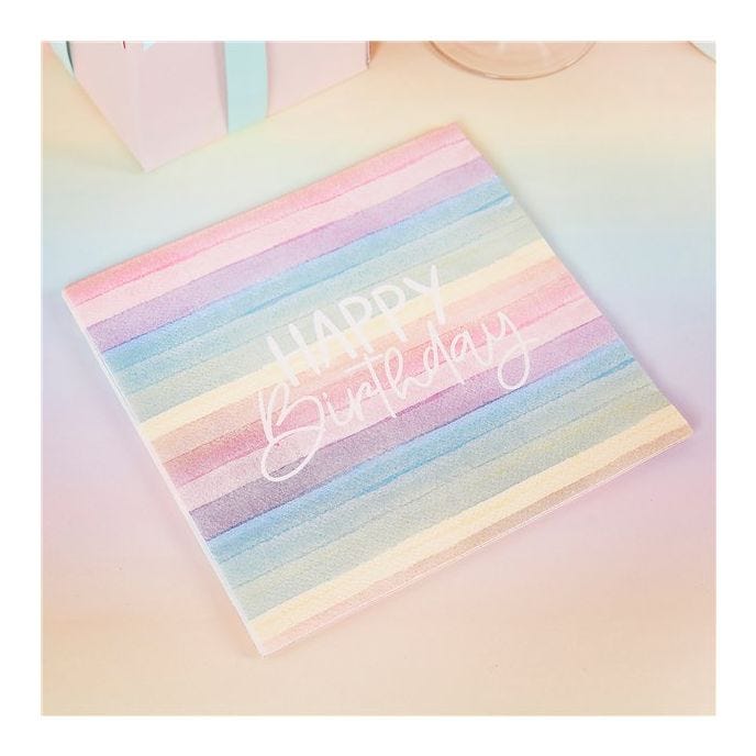 Eco Pastel Rainbow Happy Birthday Paper Napkins - 33cm