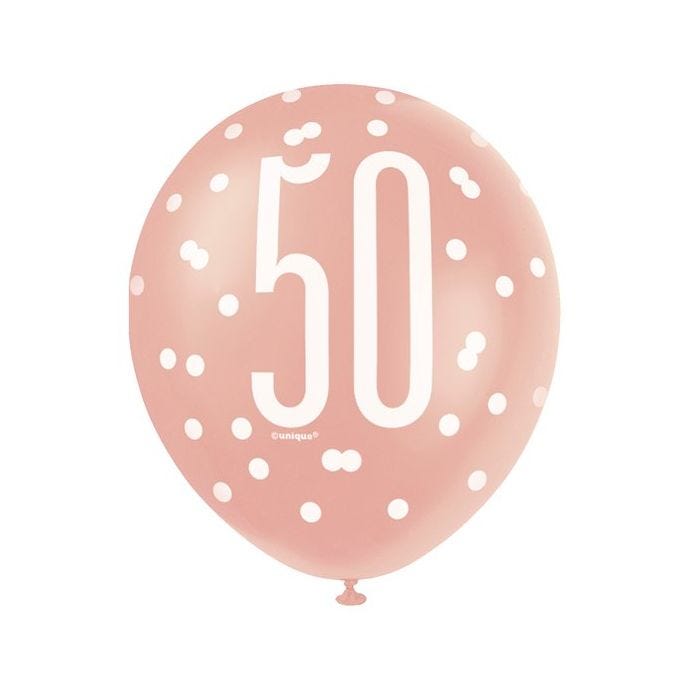 Rose Gold Glitz 50th Birthday Balloons - 12" Latex