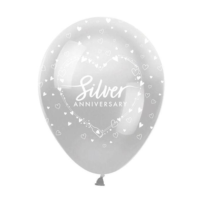 25th Silver Wedding Anniversary Balloons - 12" Latex