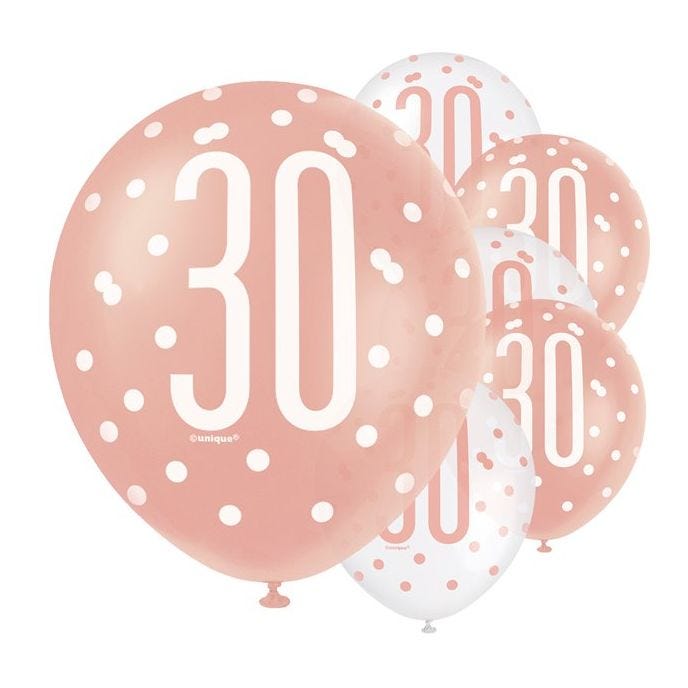 Rose Gold Glitz 30th Birthday Balloons - 12" Latex