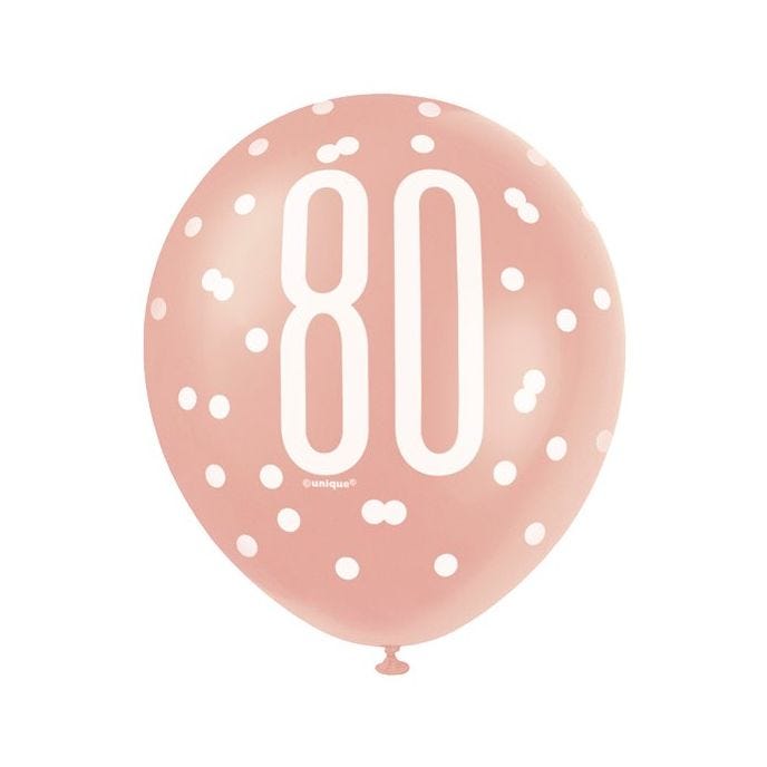 Rose Gold Glitz 80th Birthday Balloons - 12" Latex