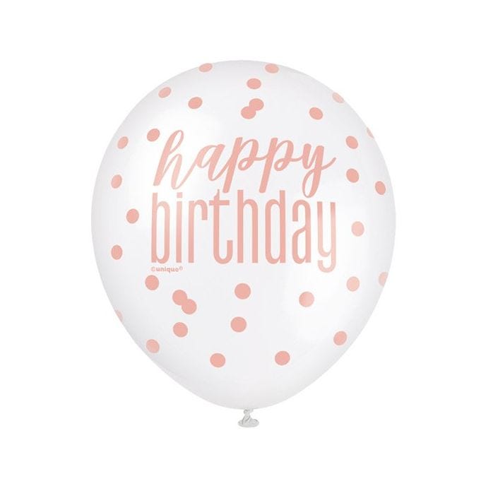 Rose Gold Glitz Happy Birthday Balloons - 12" Latex