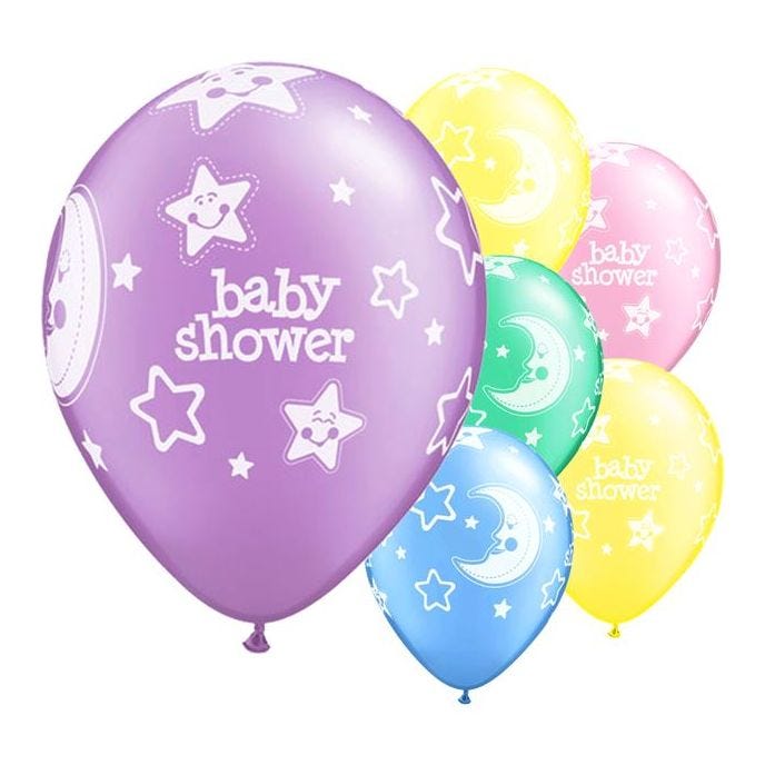 Baby Shower Moon & Stars Balloons - 11" Latex (6pk)