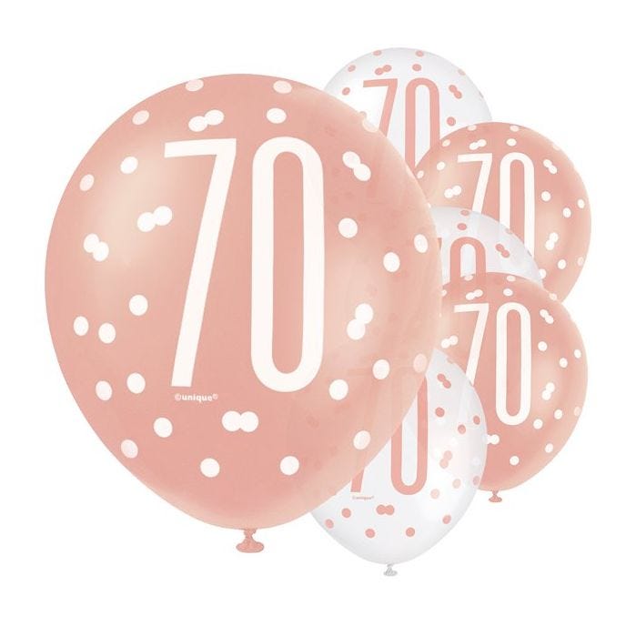 Rose Gold Glitz 70th Birthday Balloons - 12" Latex
