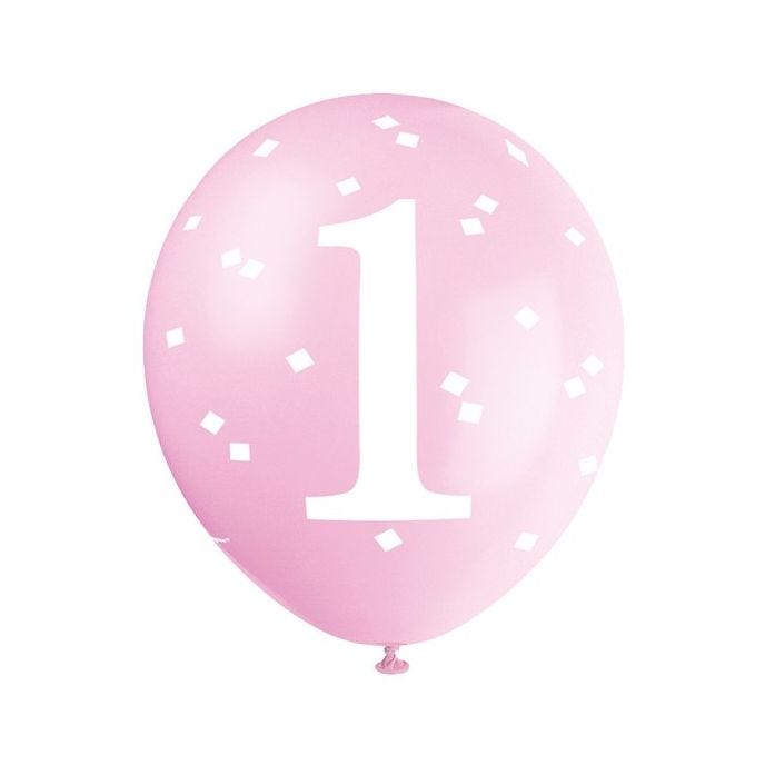 1st Birthday Pink Latex Balloons - 12"