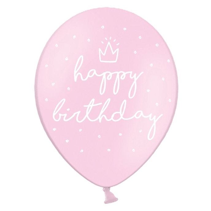 Pastel Pink Happy Birthday Balloons - 12" Latex (6pk)